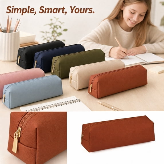 Pencil Case Pouch, Leather Pencil Case, Pencil Case for School, Small Pencil Case, 8X2.5X2.5 in Zippered Stationery Storage Bag for Back to School Daily Use