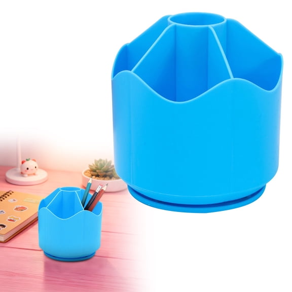 Pencil Case On Rotating Table - 6 Compartment Pencil Case for Desk,Desktop Storage Box Caddy,Crayon Marker Organizer,Pencil Cup for Office Home Art Supply