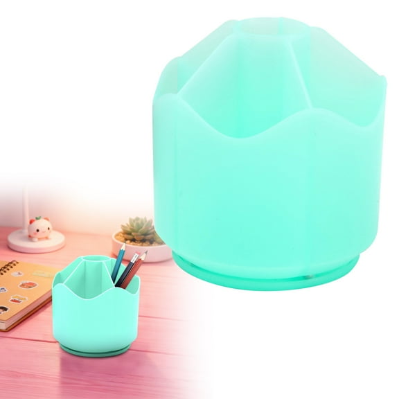 Pencil Case On Rotating Table - 6 Compartment Pencil Case for Desk,Desktop Storage Box Caddy,Crayon Marker Organizer,Pencil Cup for Office Home Art Supply