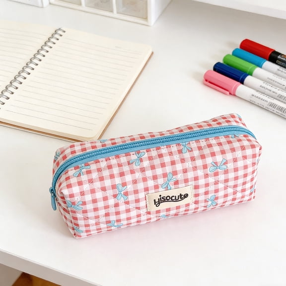 Pencil Case – Stationery Organizer, Diamond Quilting Bow Print Pouch, Sweet Korean Style, multicolor, 20 x 8 x 8 cm