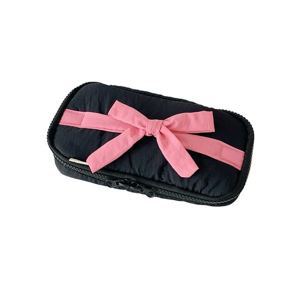Pencil Case, Stationery Storage Bag, Candy Colored Soft Cloth Zippered Pencil Case with Bowknot Design, Lightweight Durable Portable Organizer for Pens and Small tools