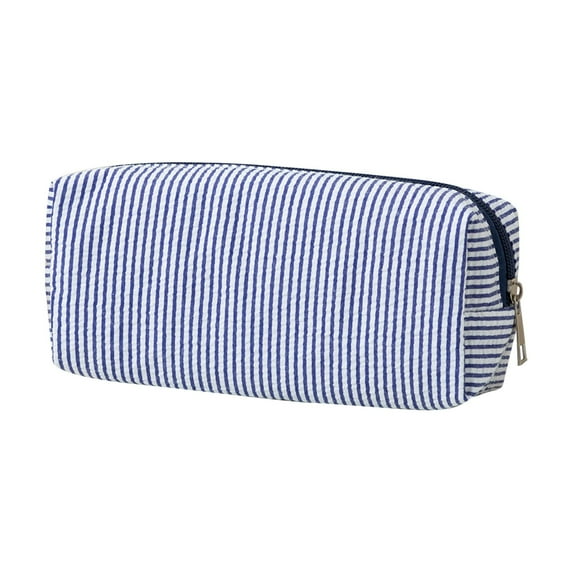 Striped Pencil Case, Seersucker Pencil Bag Desktop Stationery Finishing Large Capacity Embroidery Striped Travel Storage Bag, Multifunctional Cosmetic Pouch Eactix