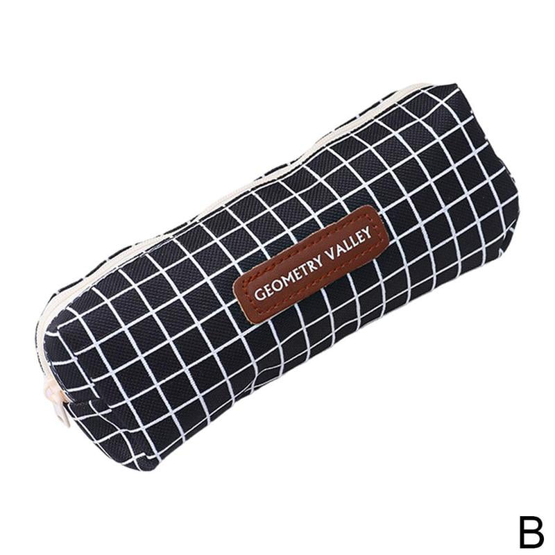 Pencil Case Student Plaid Square Pencil Bag Large Capacity Canvas Pencil Case E2K0
