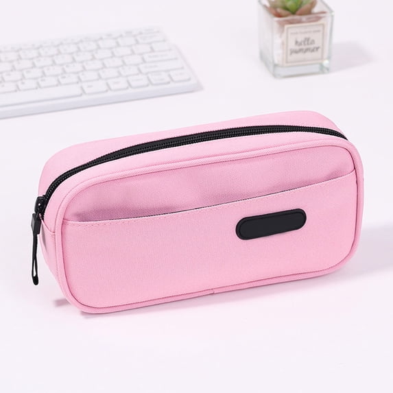 Pencil Case (Zipper Pouch, Supply Organizer), Pink, Polyester Pencil Case, Large Capacity, With Mesh Pockets, For Academic gear & Makeup, Portable, Meiiso