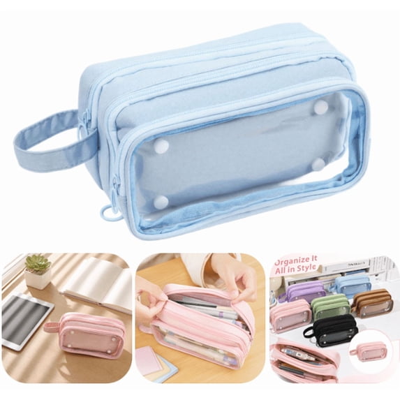 Pencil Case for Adults and Teens, Large Capacity Pouch, Sturdy Pen Organizer (Blue)
