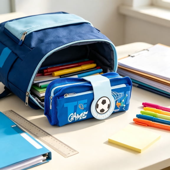 Pencil Case for Boys, Colored Large Capacity Back to School Supplies, Funny Sporty Soccer Zipper Pencil Pouch for Backpack, Desk, Classroom, Gift