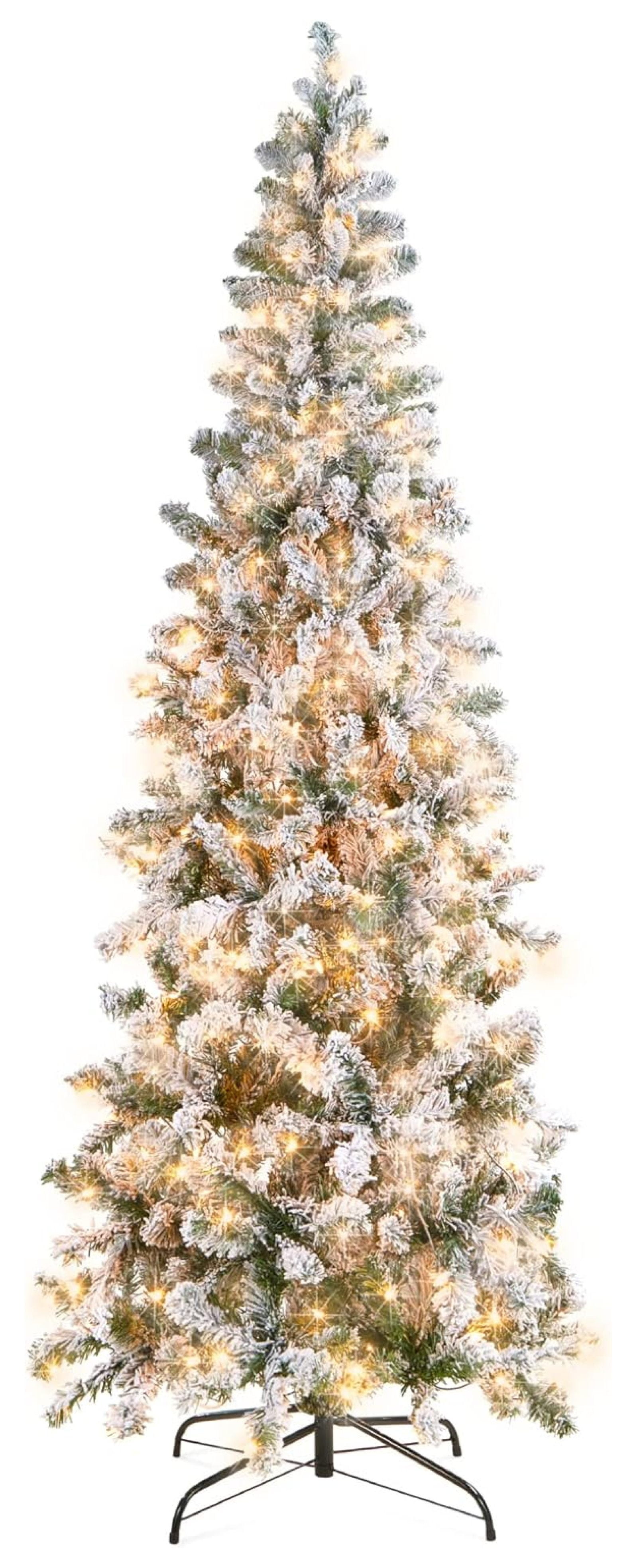 4.5ft White Snow Flocked Pre-Lit Pencil Christmas Tree