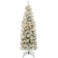 Pencil Christmas Tree 6Ft PreLit Artificial Snow Flocked Slim Skinny