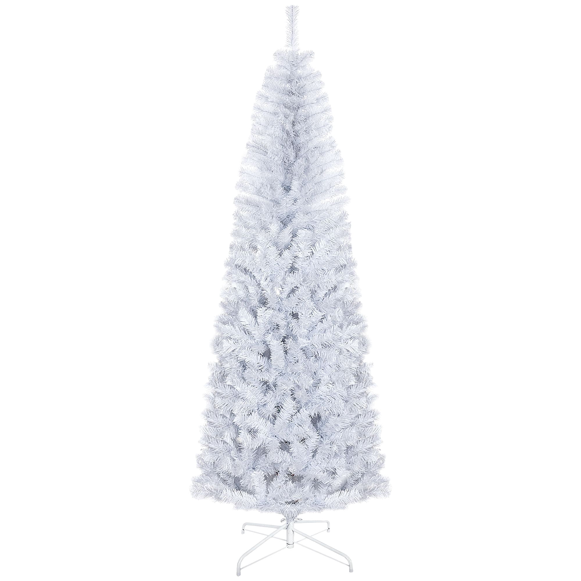 Pencil Christmas Tree, Unlit Artificial Christmas Tree Slim Douglas Fir Xmas Tree with Realistic Branches, Halloween Tree with Tips, White