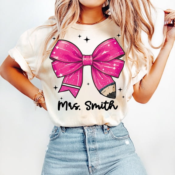 Pencil Coquette Bow T-Shirt, Teacher Vibes Tee, Back to School Shirt, Teacher Appreciation Gift, School Bow Shirt