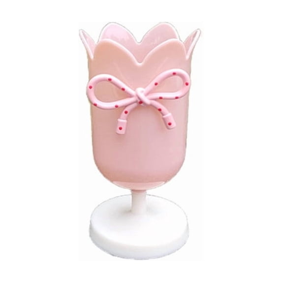 Pencil Cup with Tulips and Bow, Multifunctional Desktop Organizer, Pen Holder for Desk, 5.1 Inches