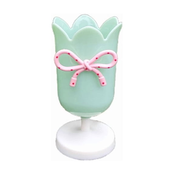 Pencil Cup with Tulips and Bow, Multifunctional Desktop Organizer, Pen Holder for Desk, 5.1 Inches