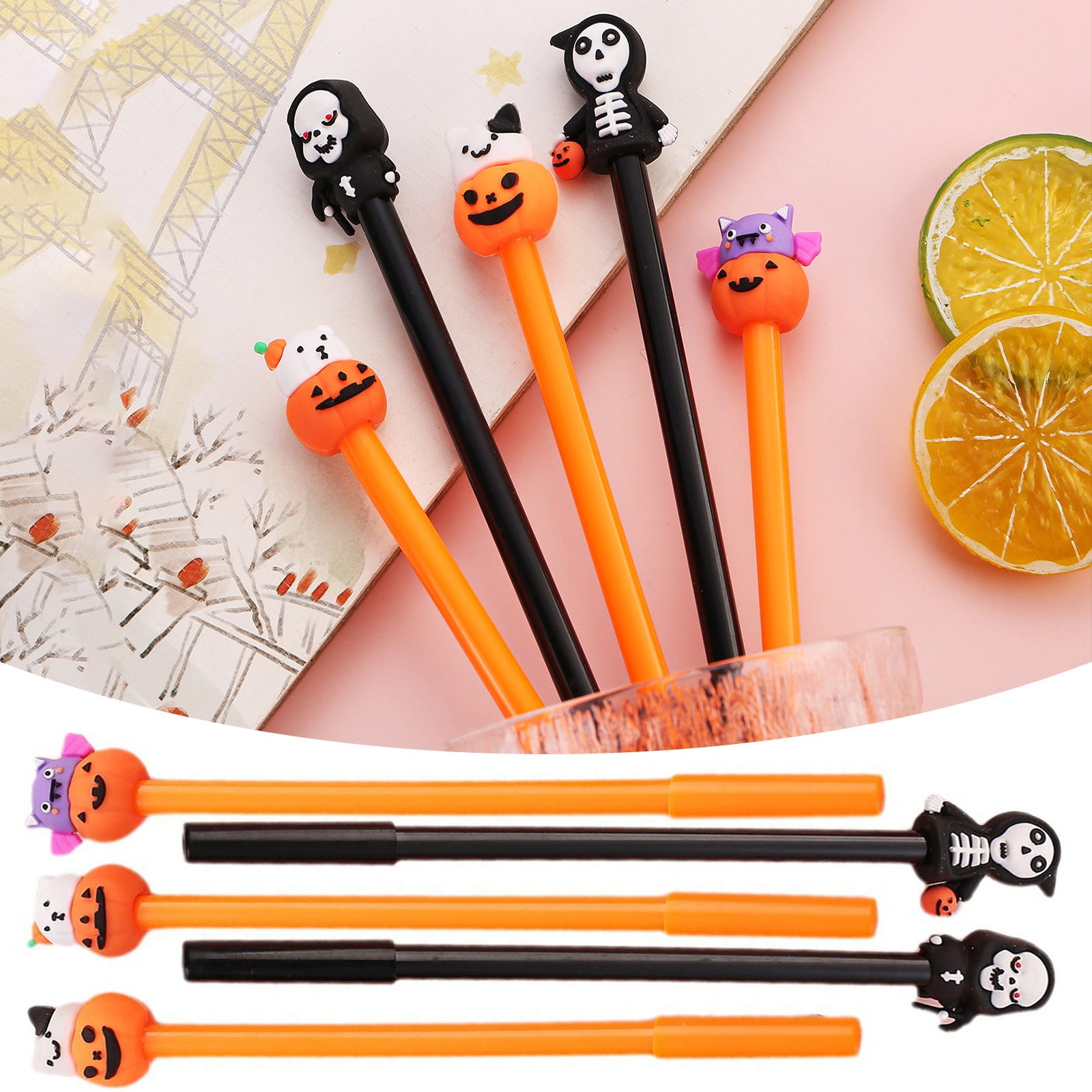 Walmart savings: Pencil Curler Lowprice! Hanzidakd 1.2ml Halloween Gel Ink Pens Set Retr Ctable Ballpoint Pen Multi Color Cute Pumpkin Bat Shape Heads Pencil Desk Stationary Accessories Gift For Teacher St