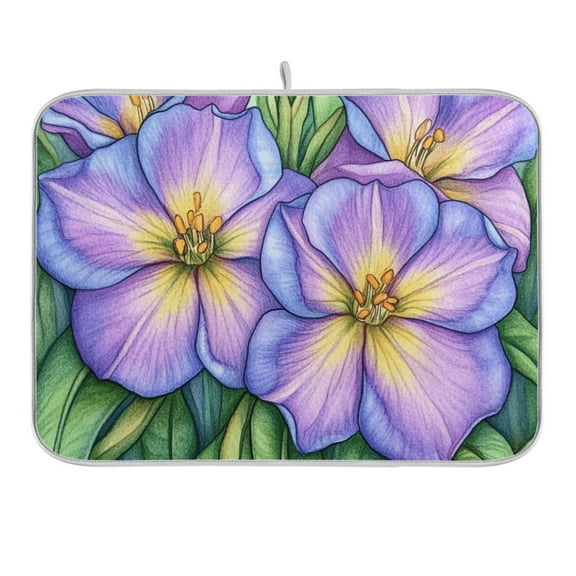 Pencil Drawing Flower Dish Drying Mat 16x18 Absorbent Microfiber Draining Rack Pad for Kitchen Counter Sink