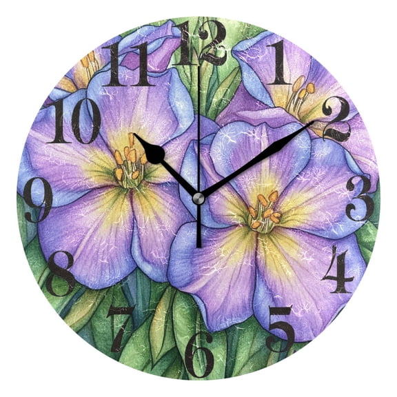 Pencil Drawing Flower Round Wall Clock Battery Operated Silent Non-Ticking Bedroom Office Kitchen Home School Decor 10"(Black)
