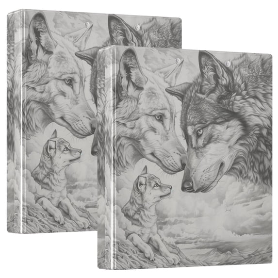 Pencil Drawing Wolves 2 Pcs Hardcover 3 Ring Binder 1.5” Round Rings Letter Size Paper Pockets for School Office Supplies