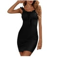thumbnail image 1 of Pencil Dress for Women Drawstring Slim Waist Bodycon Short Dress Summer Sleeveless Ruffled Solid Color Mini Dresses, 1 of 5
