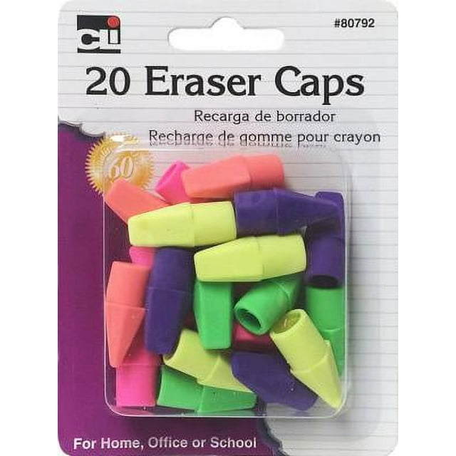 Pencil Eraser Caps, Neon, Assorted, Pack of 20
