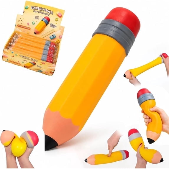 Pencil Fidget Toy, Slow Rising Stress Relief Squishy Toy, 5.9" Orange Novelty Desk Toy & Sensory Toy for Kids, Students & Office Workers