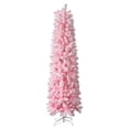thumbnail image 1 of 7.5ft Snow Flocked Hinged Christmas Tree, Artificial Pencil Christmas Tree with 641 Branch Tips and Sturdy Stand, Xmas Trees for Indoor Outdoor Home Holiday Decoration, Pink, 1 of 10