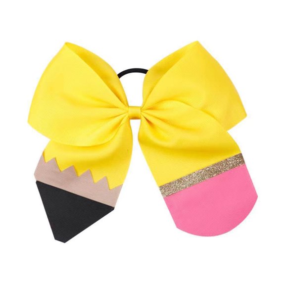 Pencil Girls Hair Bow Ponytail Holder Jumbo Hair hair band For Cheerleader Girls,Back to School Hair Bow Ponytail Holderhair band