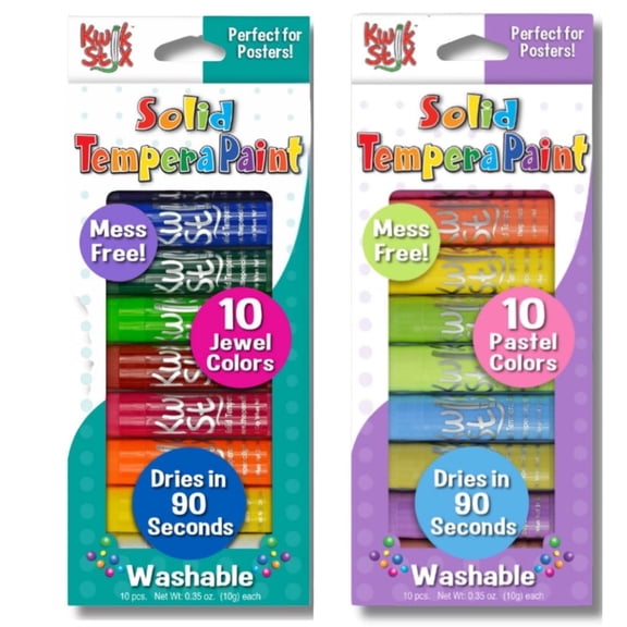 Kwik Stix Solid Tempera Paint Sticks Bundle, 20 Count (2 Packs of 10), Jewel & Pastel Colors, Washable, Quick-Drying, Non-Toxic