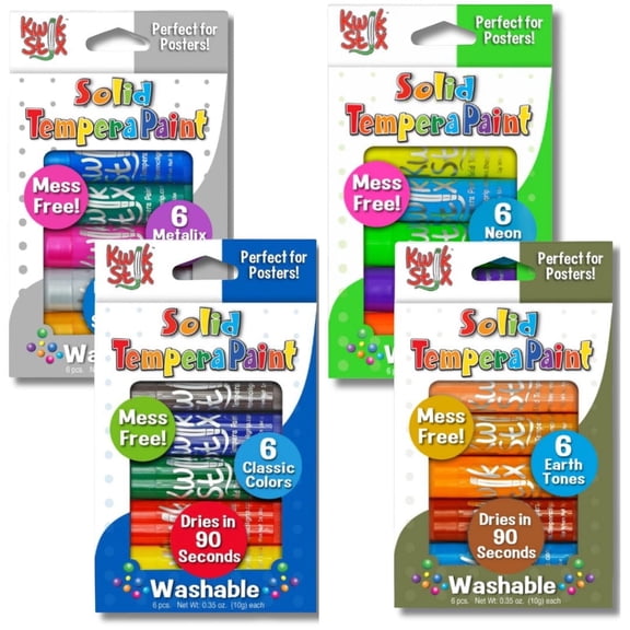 Kwik Stix Solid Tempera Paint Sticks Bundle, 24 Count (4 Packs of 6), Classic, Neon, Metallic & Earth Tone Colors, Washable, Quick-Drying, Non-Toxic