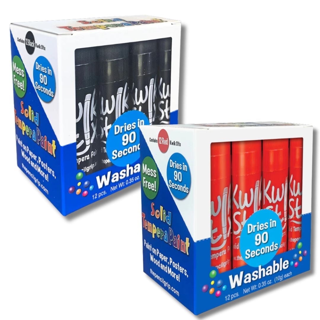 Kwik Stix Solid Tempera Paint Sticks Bundle, 24 Count (2 Packs of 12), Black & Red School Colors, Washable, Quick-Drying, Non-Toxic