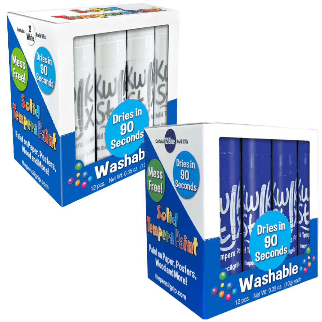 Kwik Stix Solid Tempera Paint Sticks Bundle, 24 Count (2 Packs of 12), Blue & White School Colors, Washable, Quick-Drying, Non-Toxic