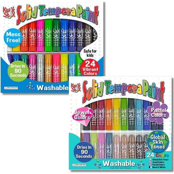 Kwik Stix Solid Tempera Paint Sticks Bundle, 48 Count (2 Sets), Classic, Neon, Metallic, Jewel, Pastel & Skin Tone Colors, Washable, Quick-Drying, Non-Toxic