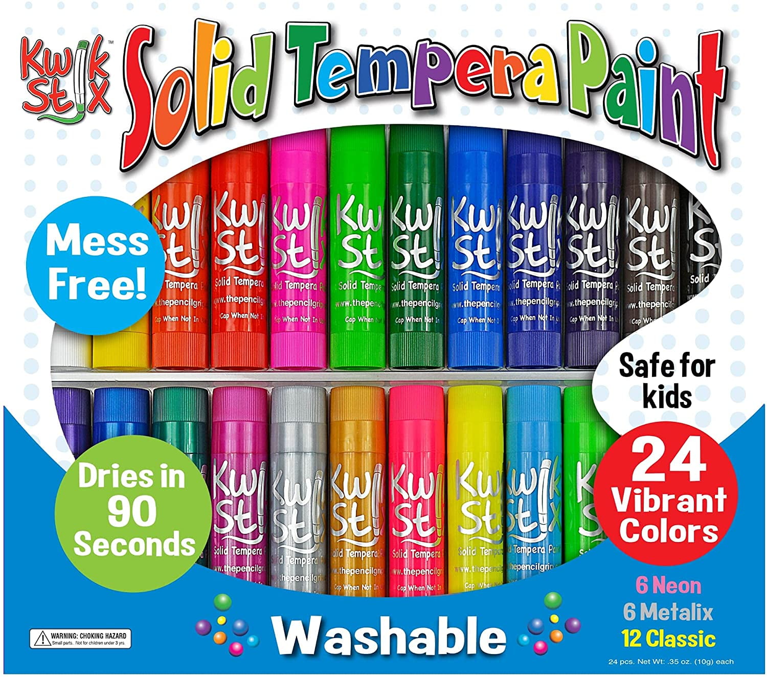 Pencil Grip Kwik Stix Solid Tempera Paint Sticks, Assorted Colors, Home