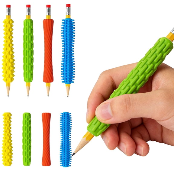 Pencil Grips,4-Pack Textured Silicone Sleeves for Mechanical Pencils,Pen Grips for Adults Handwriting,Sensory Fidget ADHD Tool,Quiet Fidget Tools for Focus, Anxiety Relief