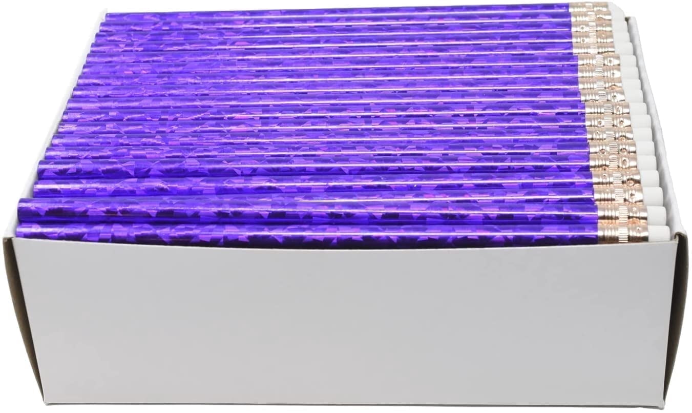 Pencil Guy Blank Glitz Round Pencils Purple, Pack of 144 Wood Pencils