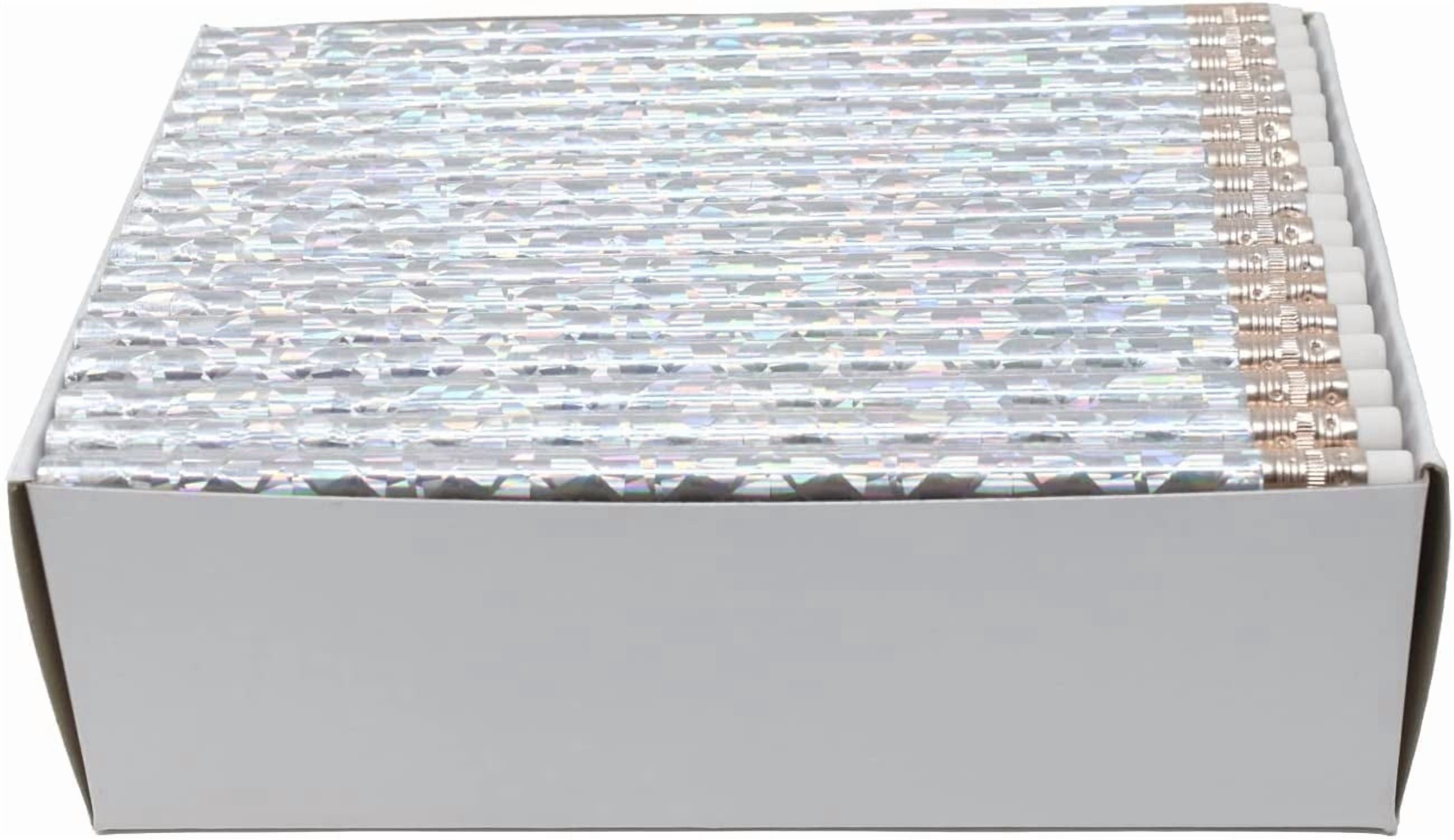 Pencil Guy Blank Glitz Round Pencils Silver, Pack of 144 Wood Pencils