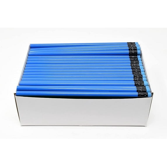 Pencil Guy Blank Neon Round Pencils Neon Blue, Pack of 1000 Premium Woodcase Bulk Writing Pencils with Erasers