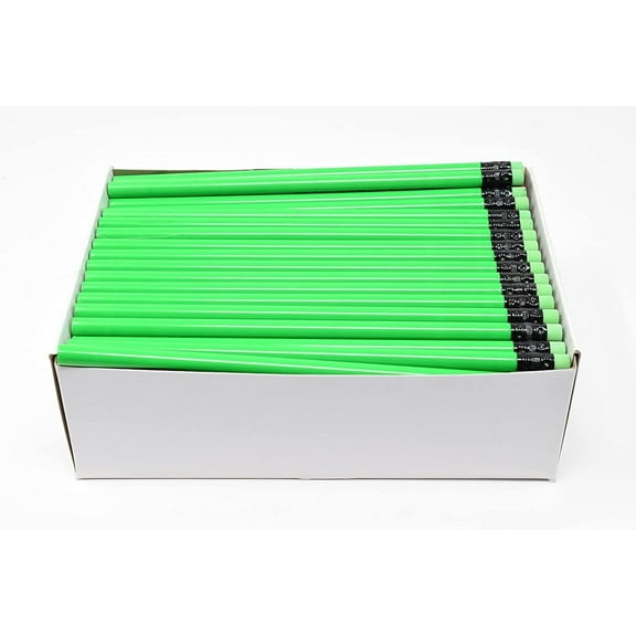 Pencil Guy Blank Neon Round Pencils Neon Green, Pack of 144 Wood Pencils
