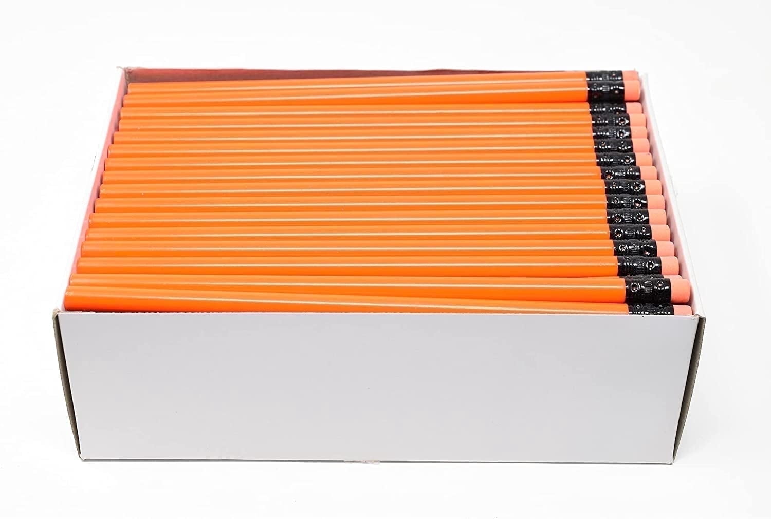 Pencil Guy Blank Neon Round Pencils Neon Orange, Pack of 1000 Premium #2 HB Woodcase Bulk Pencils with Erasers