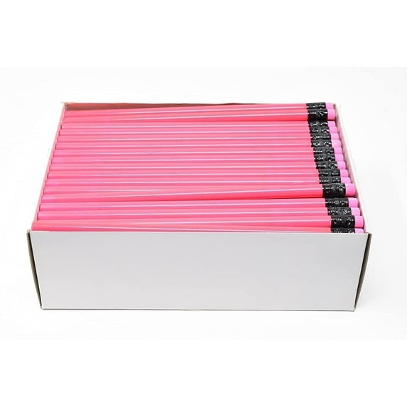 Pencil Guy Blank Neon Round Pencils Neon Pink, Pack of 500 Premium Woodcase Bulk Writing Pencils with Erasers