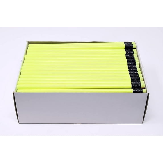 Pencil Guy Blank Neon Round Pencils Neon Yellow, Pack of 500 Premium #2 HB Woodcase Bulk Pencils with Erasers Office & Professional Writing Supplies