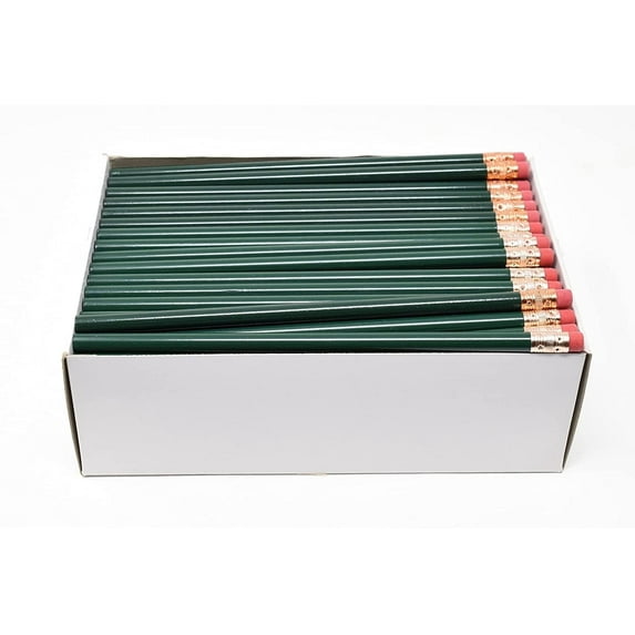 Pencil Guy Blank Round Pencils Dark Green, Pack of 500 Wood Pencils