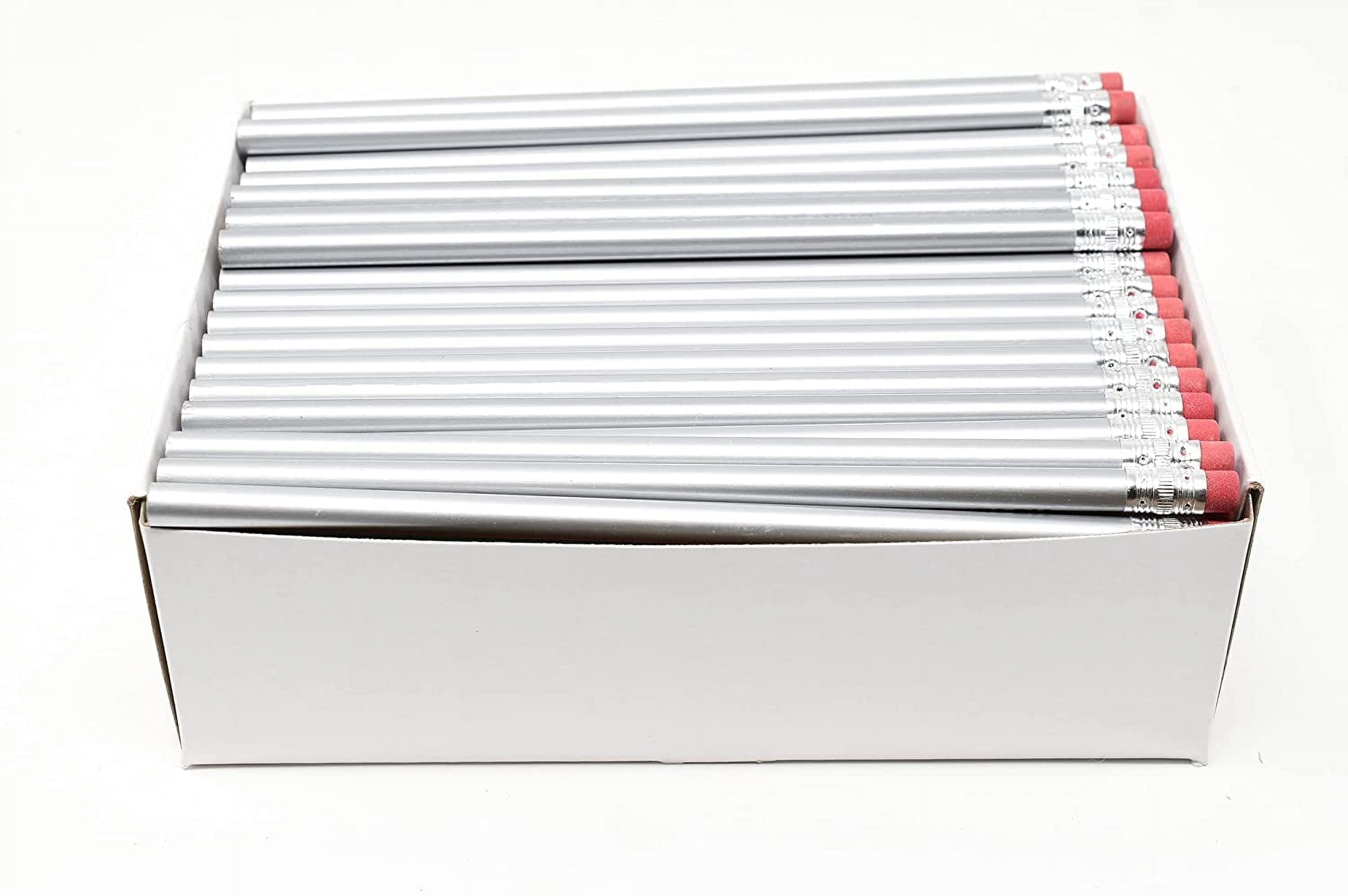 Pencil Guy Blank Round Pencils Silver, Pack of 144 Wood Pencils