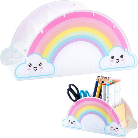 Pencil Holder for Desk Rainbow Acrylic Pen Holder Art Stationery Supplies Organizer Crayon Holder Rainbow Desk Organizer for Home Classroom Office Supplies Birthday Gifts Colorful