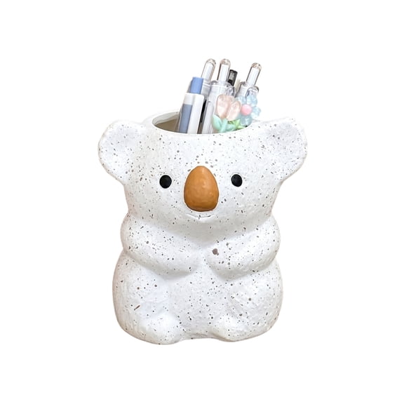 Pencil Holder, Desktop Cute Koala Pen Organizer Storage Container Stationery Holder for Student Office Home Decor Animal Statue Decoration Creative Gift Idea, White