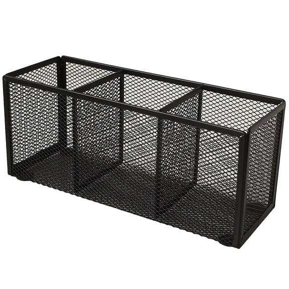 Pencil Holder, Metal Mesh Desk Organize for Pens, Kitchen Utensil,3 Compartments Desktop Stationary, Office Desk Supplies Organizer, Small 8.86 x 3.15 x3 .74 inch, Black