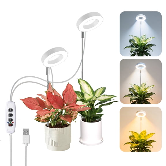 AGCAN Grow Lights for Indoor Plants, Height Adjustable Plant Growing Lamp with Auto On/Off Timer 3/9/12H, 2 Heads Full Spectrum Halo Growing lamp, 3 Color Modes, 10 Dimmable Brightness, Black, White