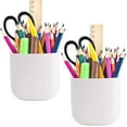 thumbnail image 1 of Pencil Holder - Self-Adhesive Wall Mount Pen Cup,Marker Pot,Writing Utensil Storage Organizer for Fridge,Locker,Whiteboard,home and office - White - 2Pcs/Set, 1 of 5