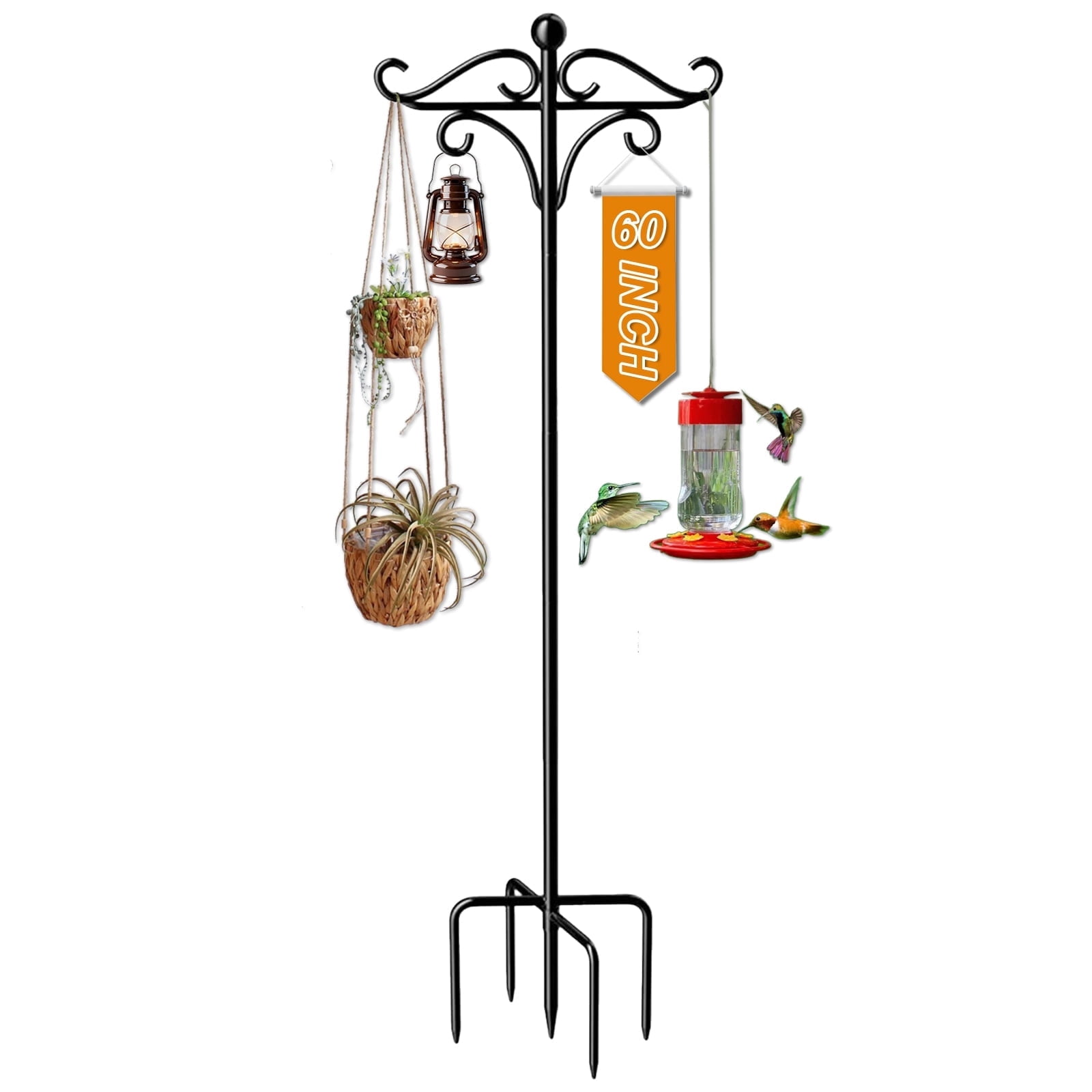 AGCAN Double Shepherds Hooks for Outdoor, Adjustable 92 Inch Bird Feeder Pole with 5-Prong Base, Heavy Duty Garden Hook for Hanging Bird Nests, Flower Baskets, Solar Lights, Lanterns