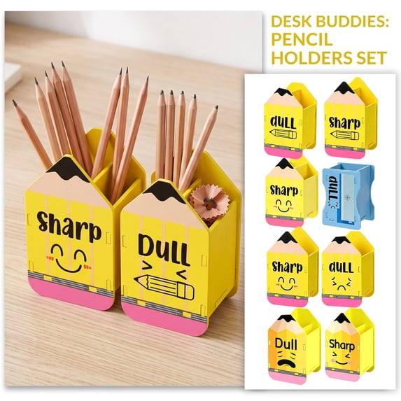 Pencil Holders & Pen Holders, Sharp and Dull Pencil Holder for Classroom, Wooden Desk Organizer, Pencil Organizer for Desk, 2-Piece Set Made of 10 Total Wooden Panels for