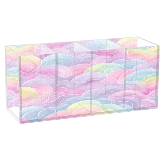 Clouds Gather Clear Acrylic Pen Holder with 4 Compartments, Desktop Storage Organizer for Stationery, Makeup Brushes and Small Supplies