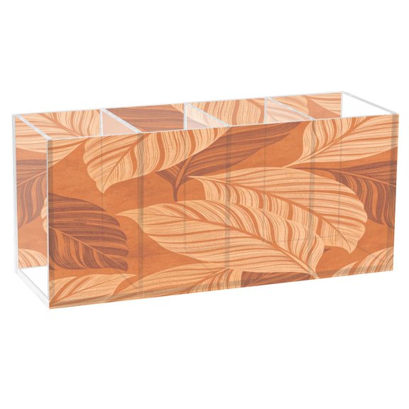 Leaf Veins Clear Acrylic Pen Holder with 4 Compartments, Desktop Storage Organizer for Stationery, Makeup Brushes and Small Supplies